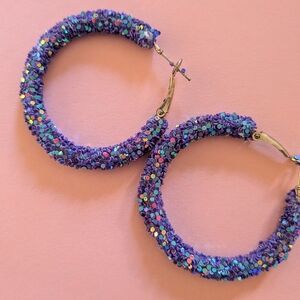 Indigo Sparklers Total Sparkle Sequin Hoop Earrings Brand New Glam Party
